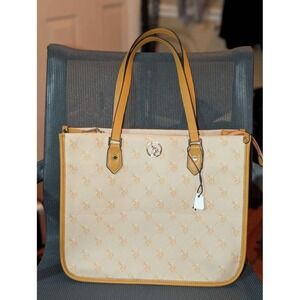 U.S. Polo AssnTote Bag Tan Camel Shoulder Handbag Large Structured Purse